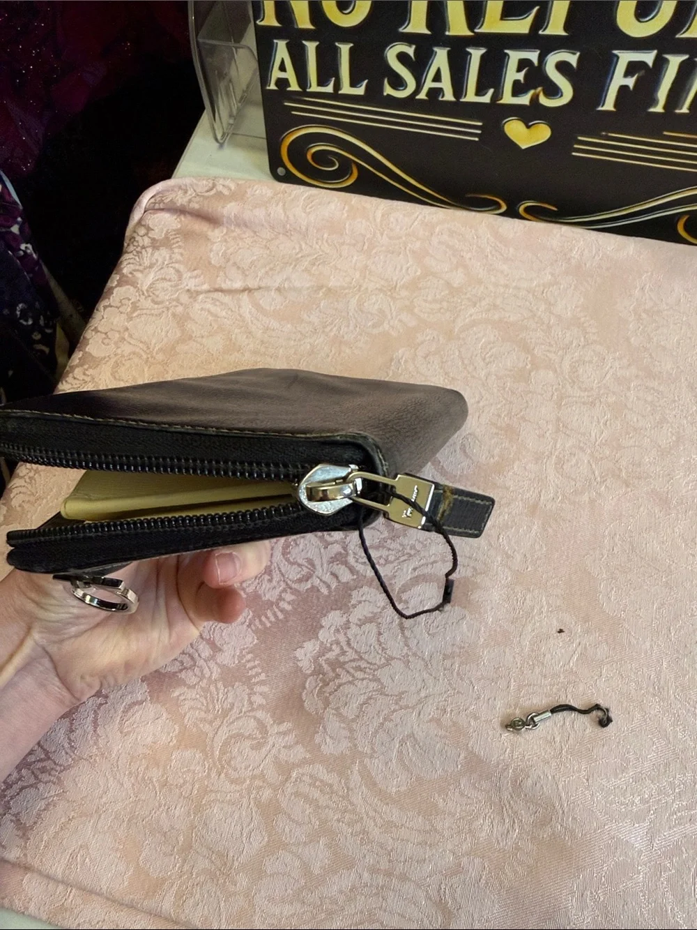 Salvatore Ferragamo Black Leather Zip Wallet with Silver Hardware